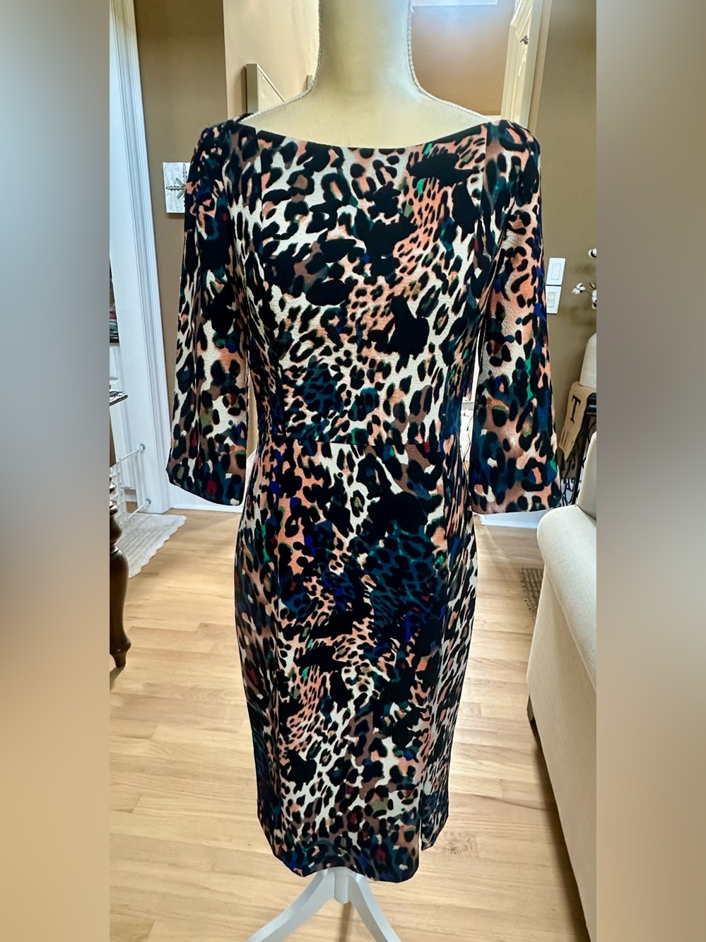 Black Halo Multicolor Leopard-Print Midi Marissa Sheath Dress